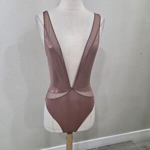 Victoria's Secret Sheer Plunge Bodysuit in Dusty Rose
